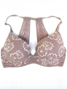 Pink Victoria's Secret Bra Lightly Lined Plunge Racerback Lace SZ 34C
